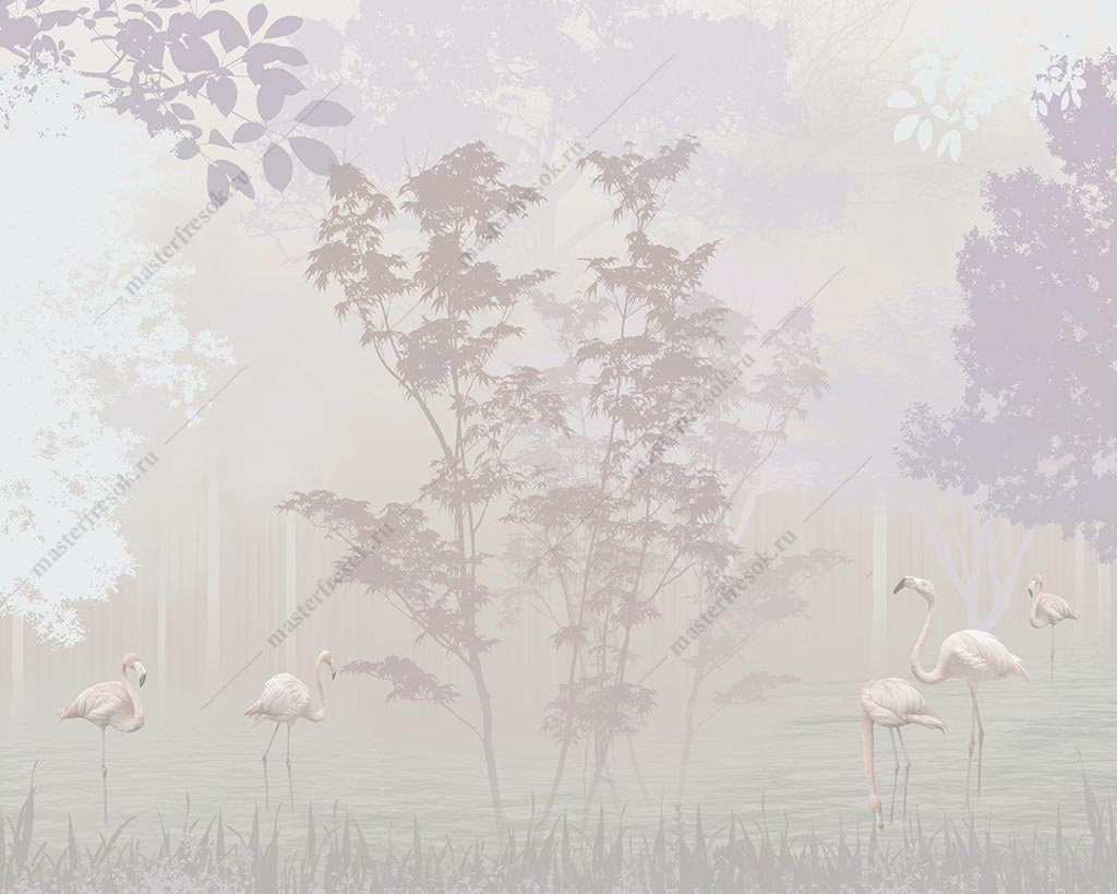 Фотообои Фламинго в розовом лесу
