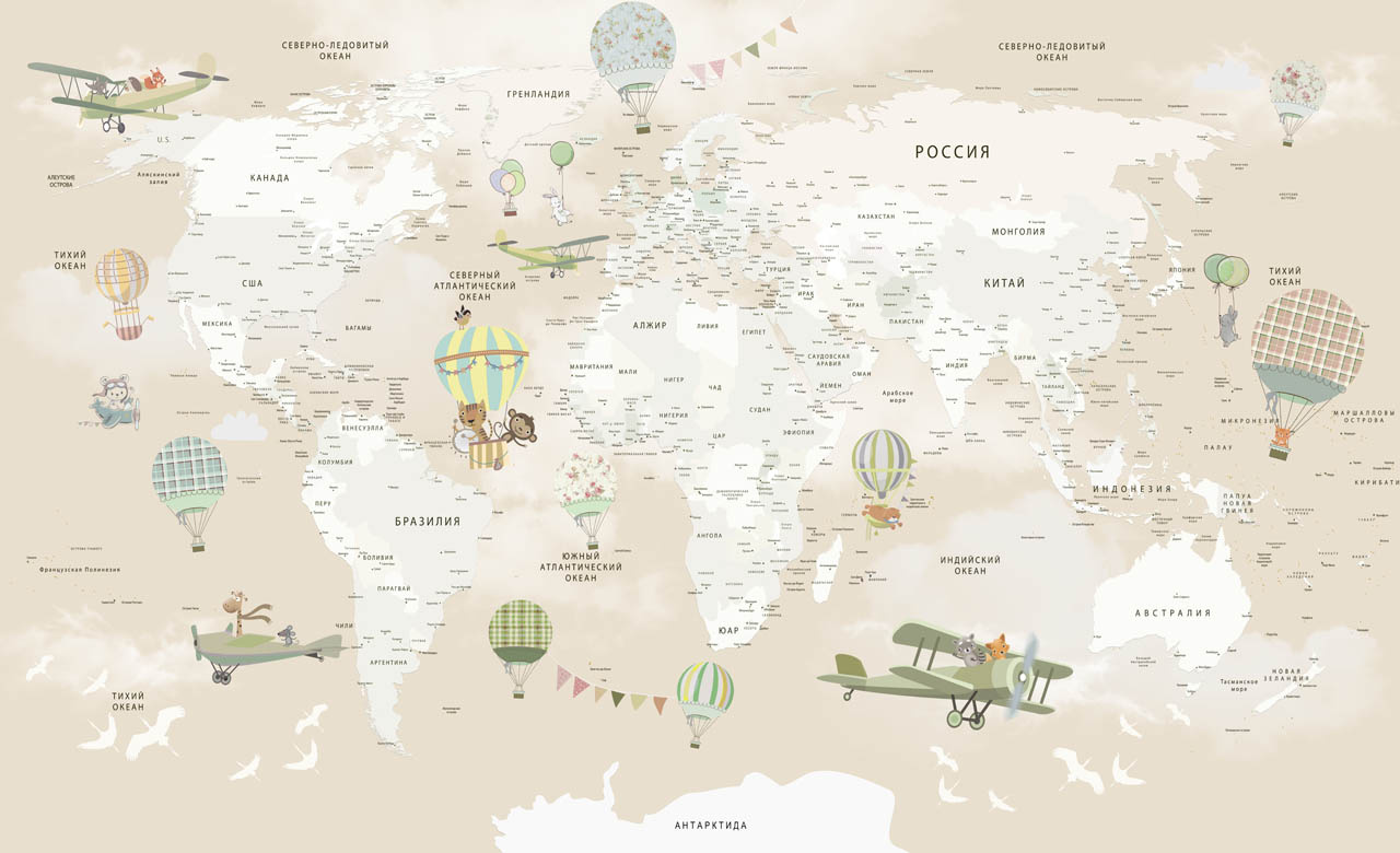 Фотообои Карта мира бежевая